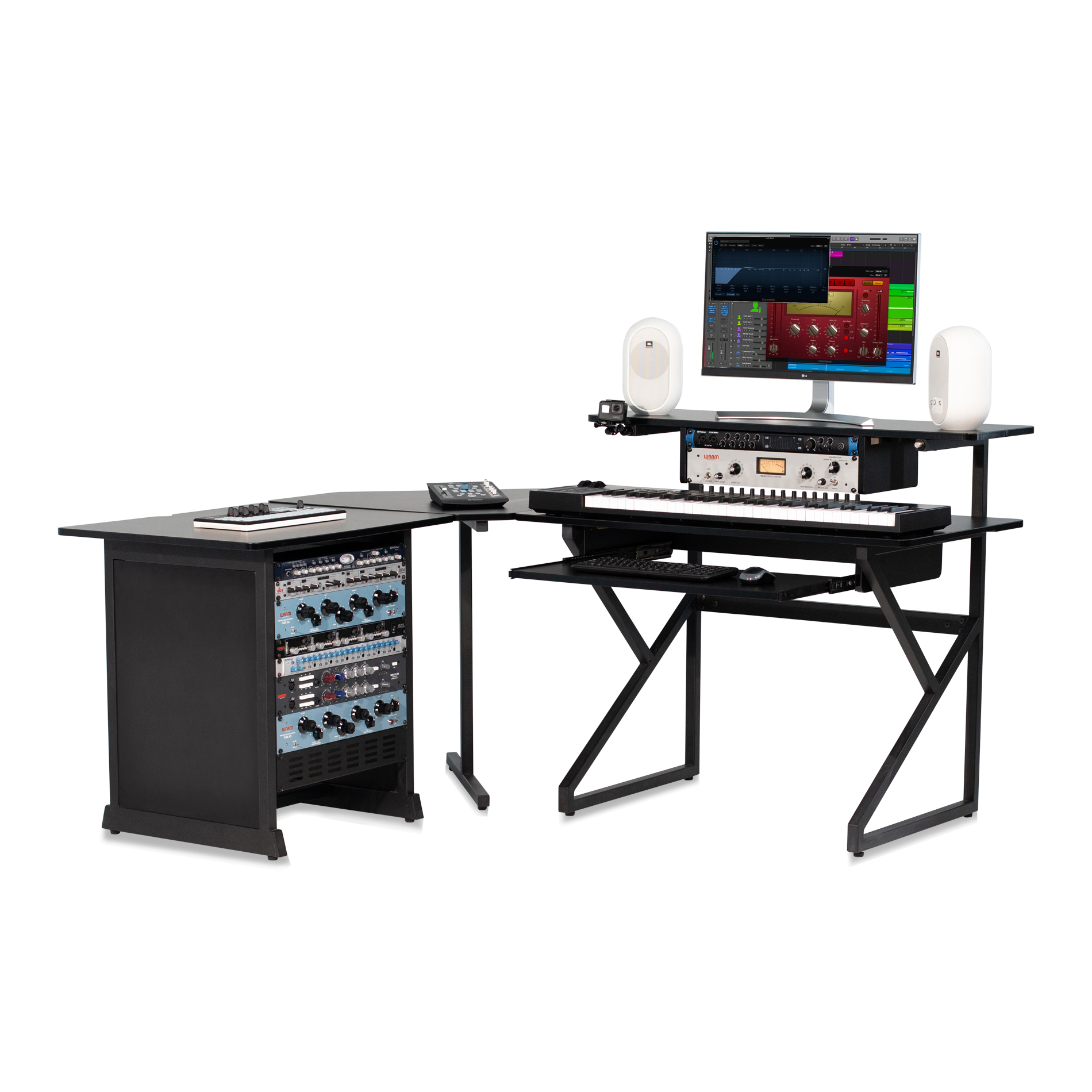 Desk Set w/ Main Desk, Corner, Rack – BLK-GFW-DESK-SET